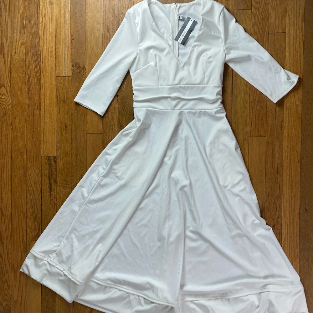 Novashe white, fit and flare, midi dress